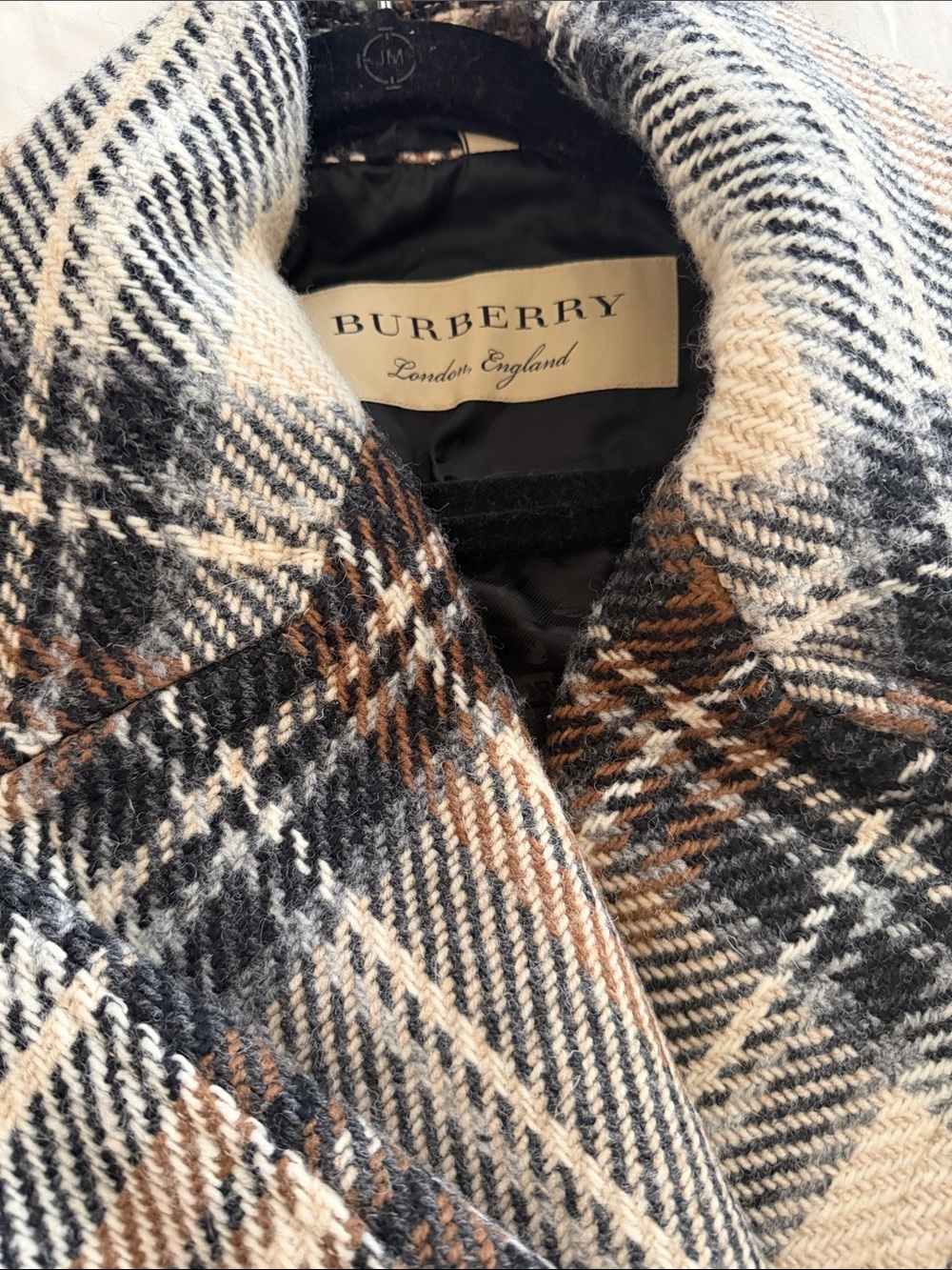 Burberry Cream, Brown and Black Plaid Double-Breasted Pea Coat - Picture 2 of 8